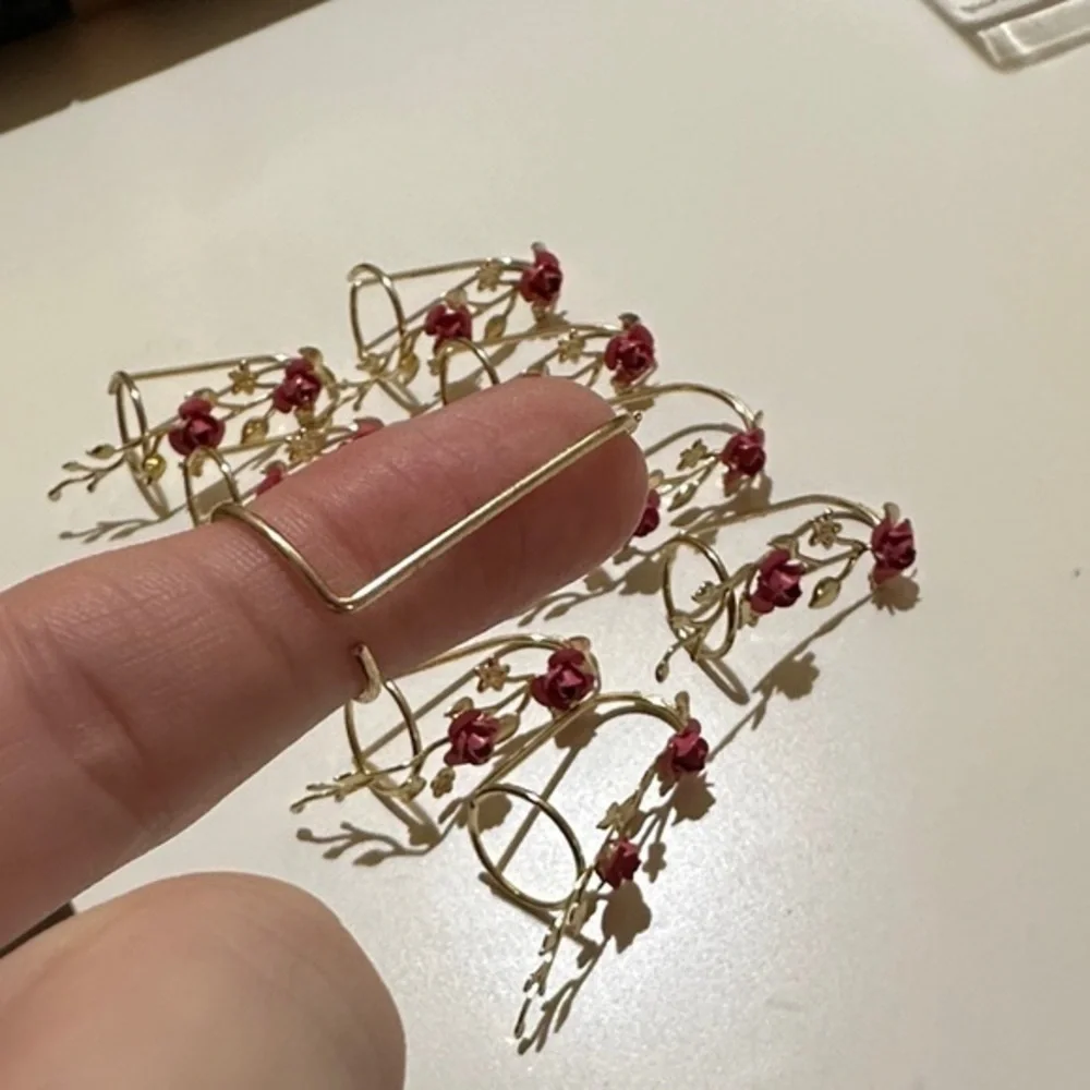Gold Tone Floral Rose Finger Rings (set of ten)